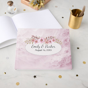 Wedding Pink Abstract With Bouquet Guest Book