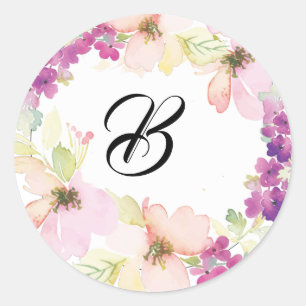 Wedding Pink and Violet Floral Classic Round Sticker
