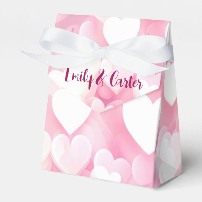 Wedding Pink and White Bokeh Hearts Favour Box (Front Side)