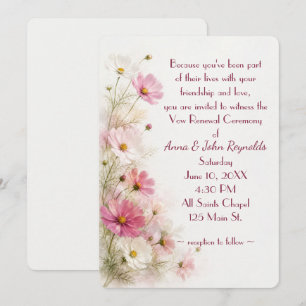 Wedding Pink and White Cosmos Floral Border Invitation