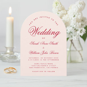Wedding Pink Arch Red Script Simple Calligraphy  Invitation