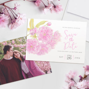 Wedding pink blossom watercolor floral landscape save the date