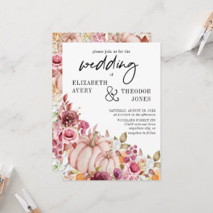 Wedding Pink Burgundy Autumn Pumpkin Floral  Invit Invitation