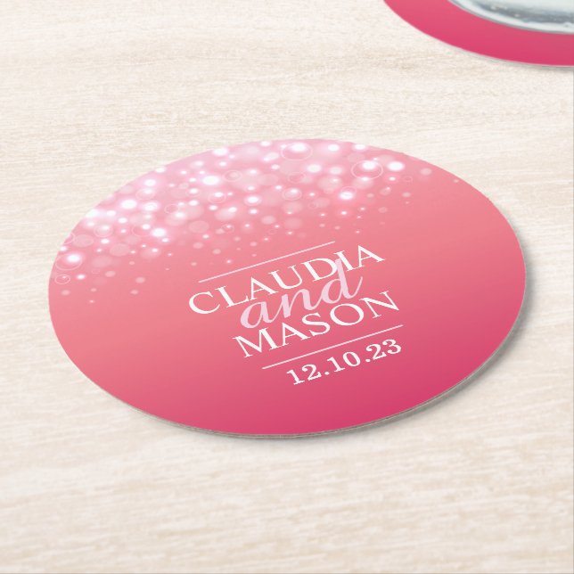 Wedding pink champagne paper coasters (Angled)