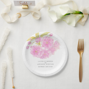 Wedding pink cherry blossom custom paper plate