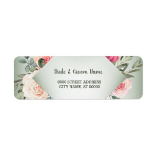 Wedding Pink Floral Rustic Green Return Address