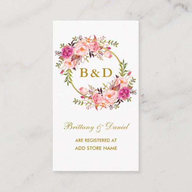 Wedding Pink Floral Wreath Registry Insert Card (Front)
