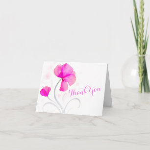 Wedding pink flower watercolor thank you card