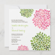 Wedding Pink & Green Flower Blooms Invitation
