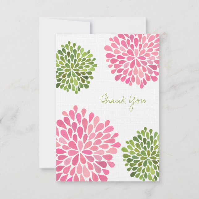 Wedding Pink & Green Thank You Note Linen Cards (Front)