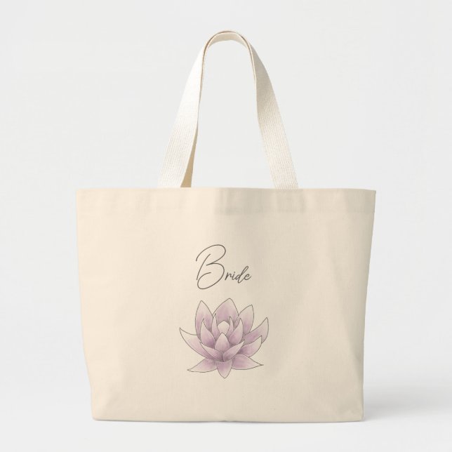 Wedding Pink Lotus Bride Large Tote Bag (Front)