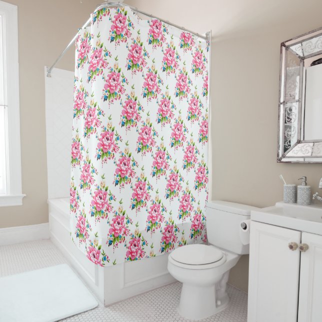 Wedding Pink Peony bunch of flowers pattern Shower Curtain (In Situ)