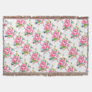 Wedding Pink Peony bunch of flowers pattern Throw Blanket