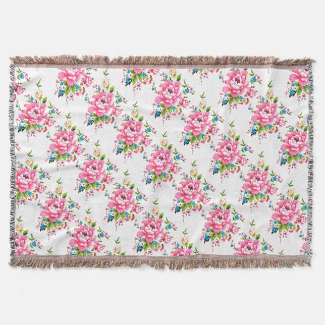 Wedding Pink Peony bunch of flowers pattern Throw Blanket (Front)