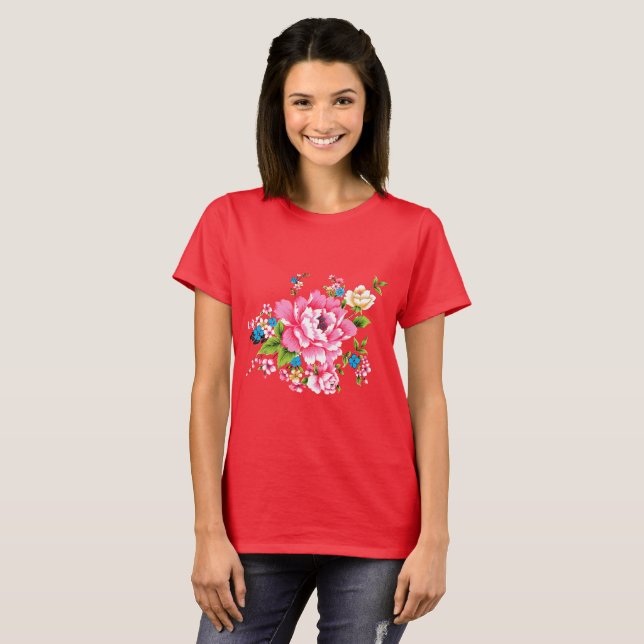 Wedding Pink Peony bunch of flowers T-Shirt (Front Full)