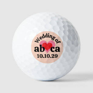 WEDDING Pink Red Heart MONOGRAM Apricot Background Golf Balls