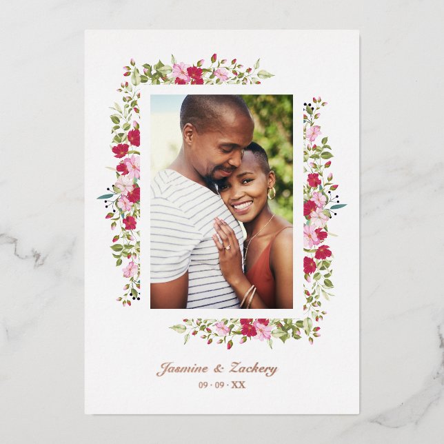 Wedding Pink & Red Shades Flowers & Branches Photo (Front)