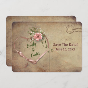 Wedding Pink Ribbon Heart Save the Date