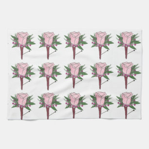 Wedding Pink Rose Boutonniere Bouquet Floral Groom Tea Towel