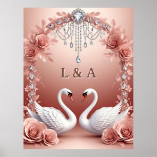 Wedding Pink Rose Swan Couple Romantic Decor 💗