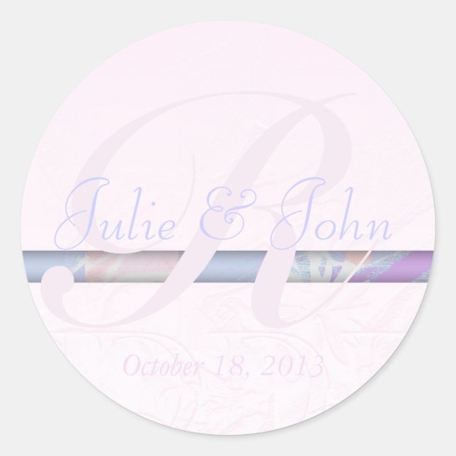 Wedding Pink Silk Damask Flowers Monogram  Sticker (Front)