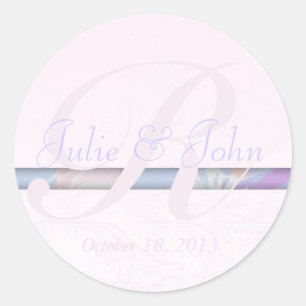 Wedding Pink Silk Damask Flowers Monogram Sticker