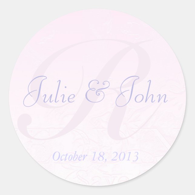 Wedding Pink Silk Damask Flowers Monogram  Sticker (Front)