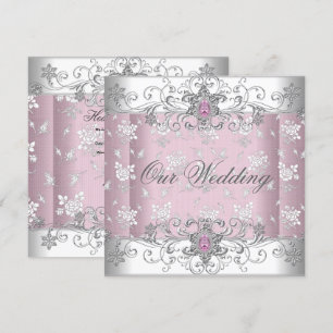 Wedding Pink Silver White Diamond Jewel Lace Invitation