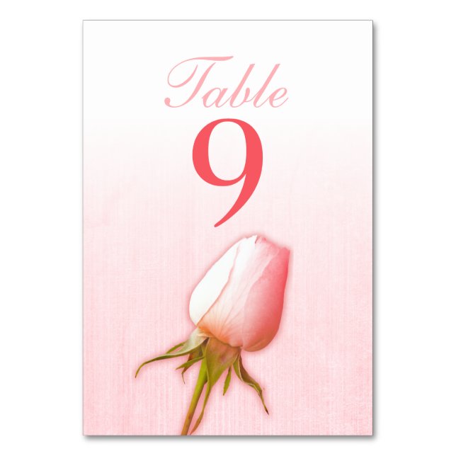 Wedding pink single rose bud table numbers (Front)