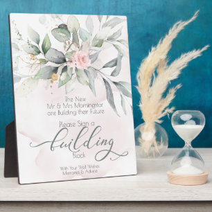 Wedding   Pink Watercolor Rose BOHO Building Block Plaque