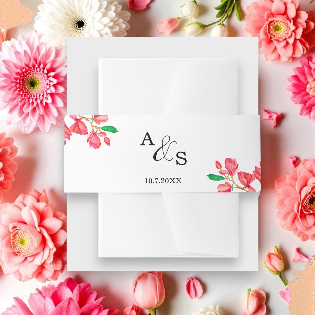 Wedding Pink White Floral Invitation Belly Band (Creator Uploaded)