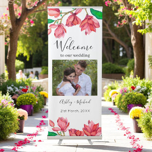Wedding Pink White Floral Retractable Banner