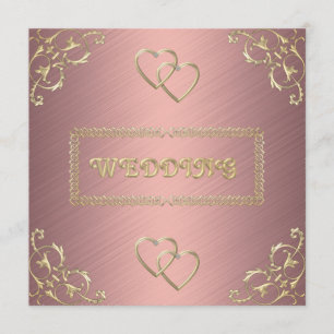 Wedding Pink with Gold Hearts Invitation