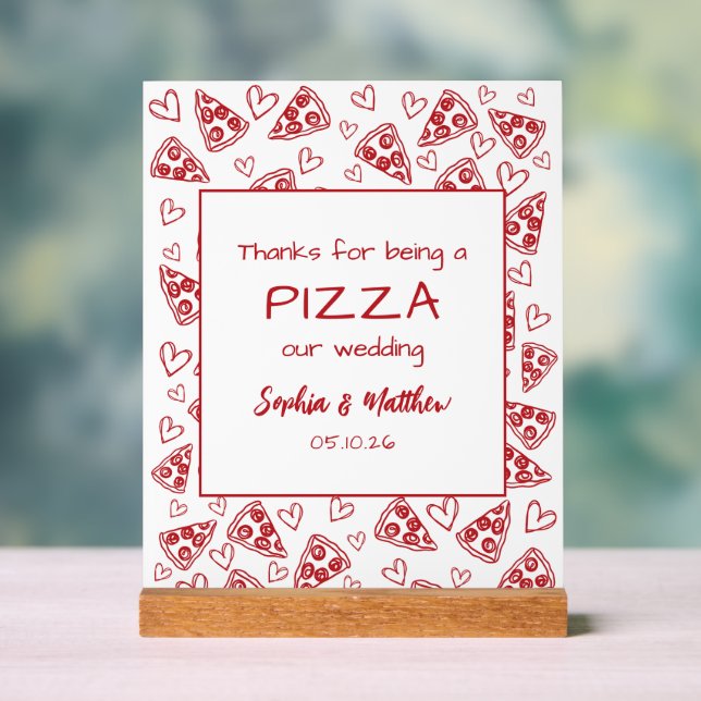 Wedding Pizza After Party Red Italian Hand Drawn Acrylic Sign (Neutral)