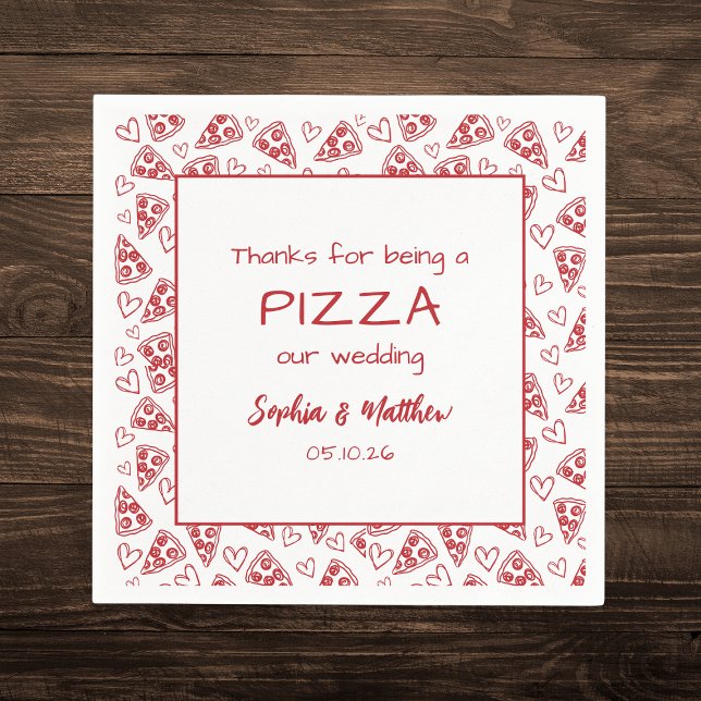 Wedding Pizza After Party Red Italian Hand Drawn Napkin (Creator Uploaded)