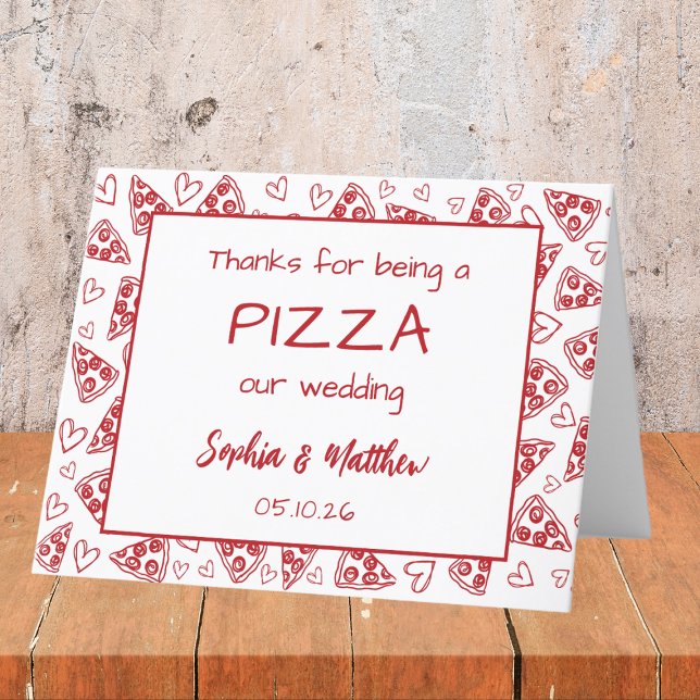 Wedding Pizza Red Italian Hand Drawn Funny  Thank You Card (Creator Uploaded)