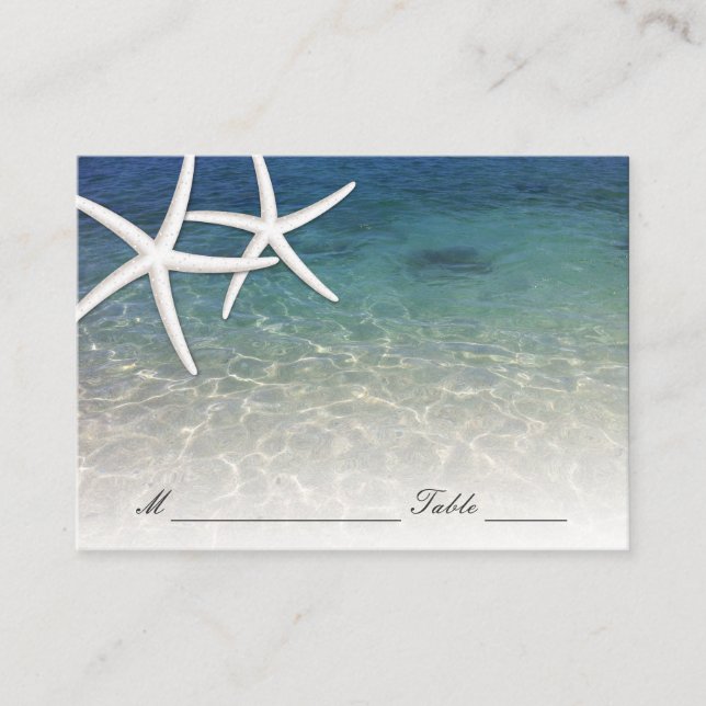 Wedding Place Card | Blue Sea Starfish Beach (Front)
