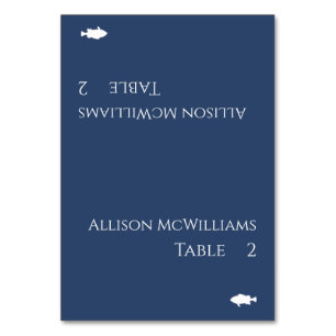 Wedding Place card-Fish Icon-Dark Blue and White- Table Number