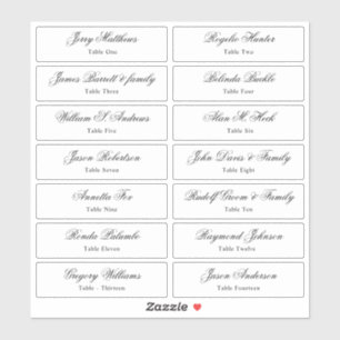 Wedding Place Card Guest Names Table Number Stick