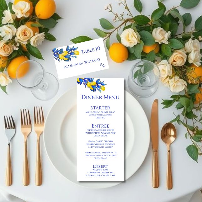 Wedding Place card-Mediterranean-Poultry Icon Table Number (Lemons-Wedding Place card-Mediterranean with meal icons)