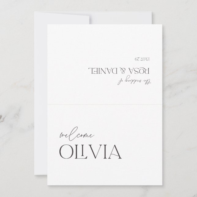 Wedding Place Card – Minimalist Black & White Typo (Front)