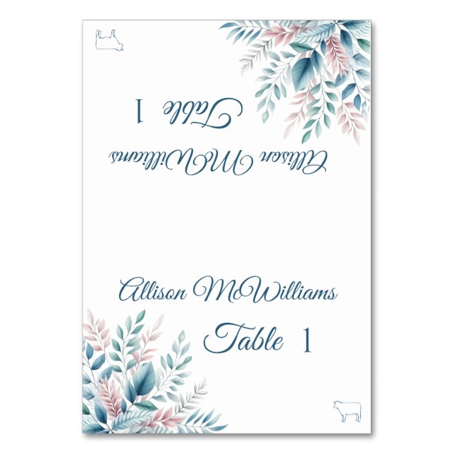 Wedding Place card-Pastel Botanical-Meat- Table Number (Front)