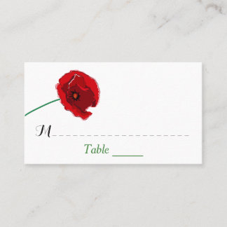 Wedding Place Card | Red Poppies | Black, Green