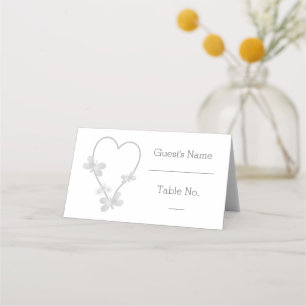 Wedding Place Card Silver Heart Butterflies