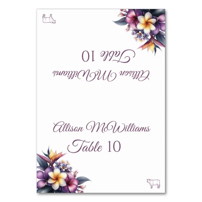 Wedding Place card-Tropical Floral-Meat- Table Number (Front)