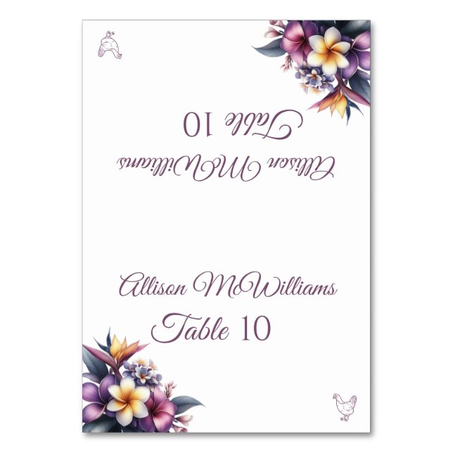 Wedding Place card-Tropical Floral-Poultry- Table Number (Front)