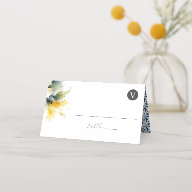 Wedding Place Cards Blue and Yellow (Back)