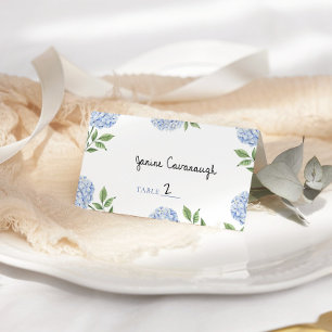 Wedding Place Cards, Blue Hydrangea Border Classic Card