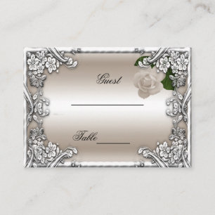 Wedding Place Cards Cream Rose Silver White
