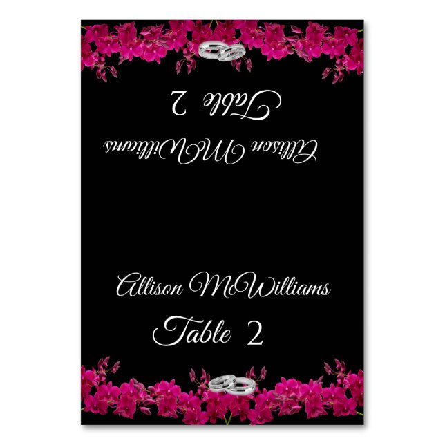 Wedding Place cards-Fuchsia Orchids- Table Number (Front)